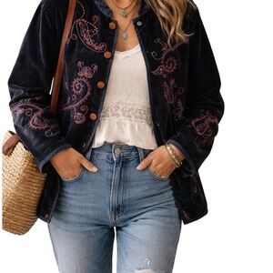 Boho Embroidered Jacket Lagenlook Paisley Tapestry Art to Wear Cottagecore Indie